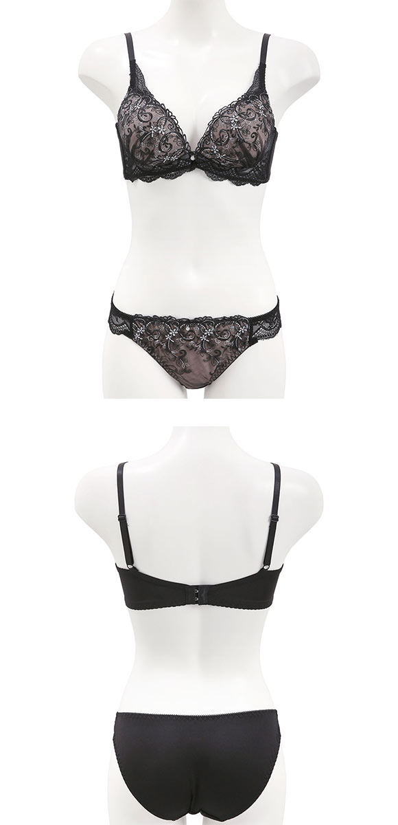 ピュアシェリ アイビーラメレース 脇高ノンワイヤー ブラセット M L LL ブラジャー ショーツ セット ワイヤレス 脇肉 PURECHERIE