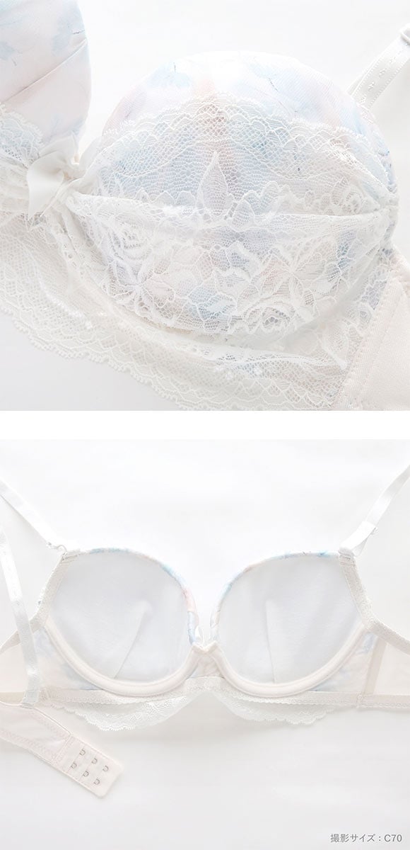 ピュアシェリ フラワーシフォン×カバーレース ブラセット ABCD 谷間 脇寄せ 盛り胸 ブラジャー ショーツ セット PURECHERIE