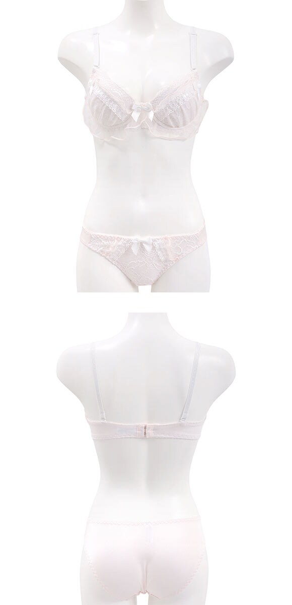 ピュアシェリ フェアリーフリル リボン通し ブラセット ABCD70-85 盛り 谷間 美胸 寄せ ブラジャー ショーツ セット PURECHERIE