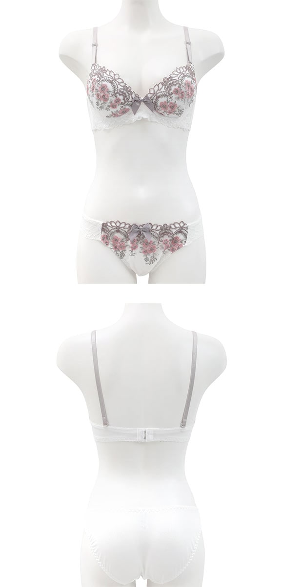 ピュアシェリ フォークロア調フラワーレース ノンワイヤー ブラセット M L LL ブラジャー ショーツ セット ワイヤレス PURECHERIE