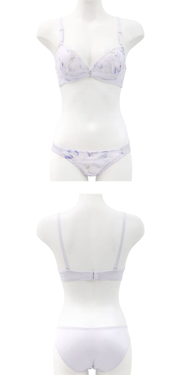 ピュアシェリ フラワープリントシフォン ブラセット ABCD70-85 ラジャー ショーツ セット 谷間 L字 脇寄せ 盛り PURECHERIE