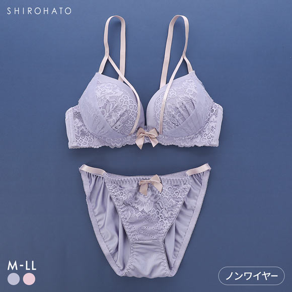 ピュアシェリ レーシークロステープ ノンワイヤー ブラセット M L LL ブラジャー ショーツ セット ワイヤレス 大きいサイズ PURECHERIE