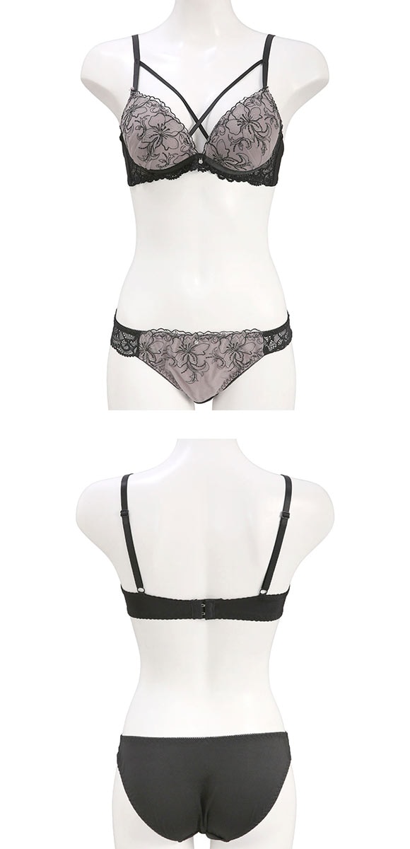 ピュアシェリ ラメ刺繍×クロステープ ノンワイヤー ブラセット M L LL ブラジャー ショーツ セット ワイヤレス 脇肉 PURECHERIE