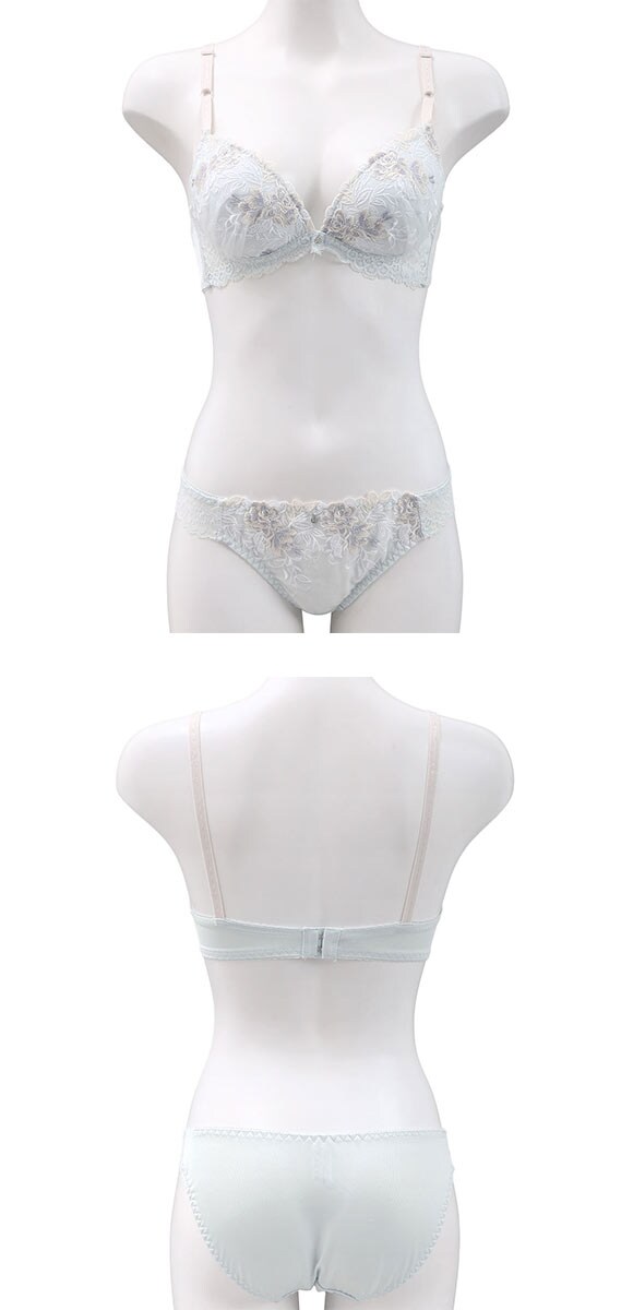 ピュアシェリ 3色小花チュールレース ノンワイヤー ブラセット M L LL ブラジャー ショーツ セット ワイヤレス PURECHERIE