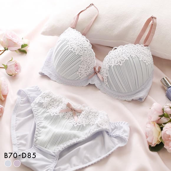 ピュアシェリ 脇高 ロマンティックプリーツ ブラセット BCD 谷間 盛り 脇寄せ ブラジャー ショーツ セット PURECHERIE
