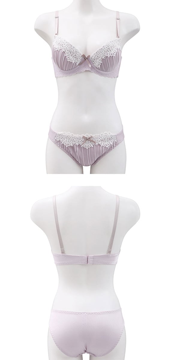 ピュアシェリ 脇高 ロマンティックプリーツ ブラセット BCD 谷間 盛り 脇寄せ ブラジャー ショーツ セット PURECHERIE