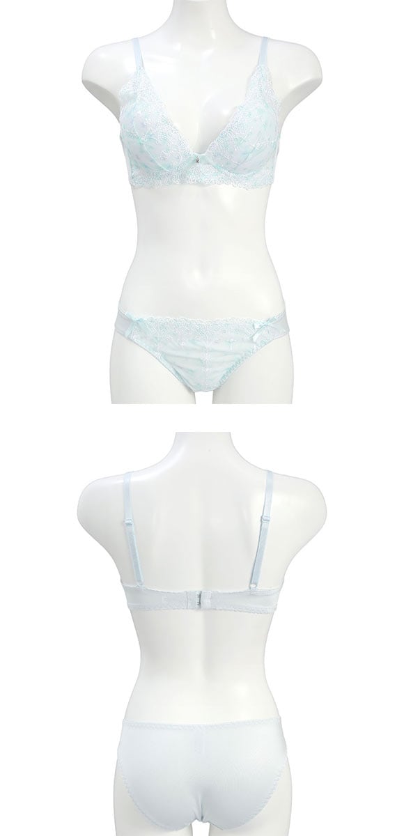 ピュアシェリ チュールレース×花柄プリント ノンワイヤー ブラセット M L LL ブラジャー ショーツ セット ワイヤレス PURECHERIE