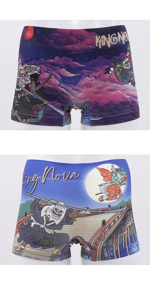 キングノバ 弁慶と牛若丸 ボクサーパンツ メンズ 前とじ M L LL ストレッチ プリント 大きいサイズ 贈り物 ギフト KING NOVA