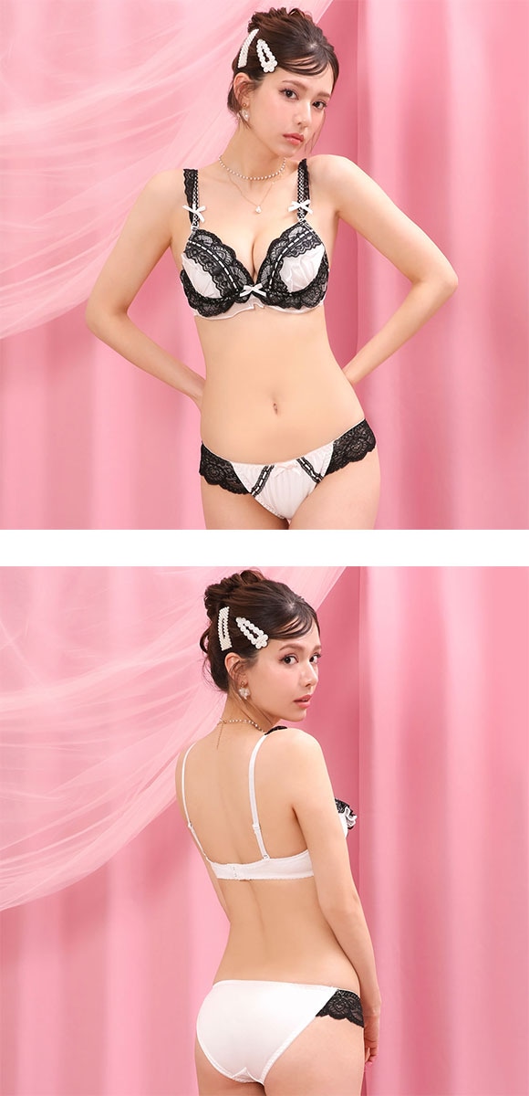 ピュアシェリ スウィートフリルリボン ブラセット ABCD ブラジャー ショーツ セット メイド風 コス 谷間 L字 脇寄せ 盛り PURECHERIE