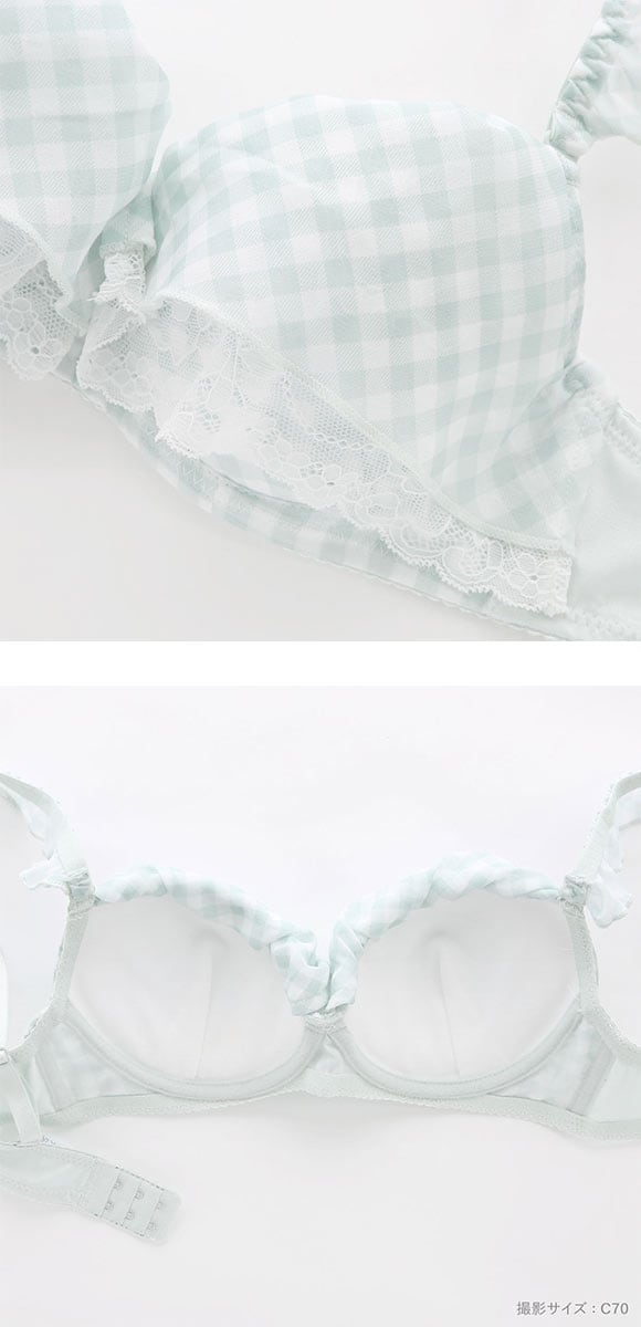 ピュアシェリ ギンガムチェックシフォンフリル ブラセット ABCD 盛り 谷間 ブラジャー ショーツ セット PURECHERIE