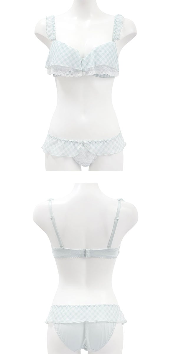 ピュアシェリ ギンガムチェックシフォンフリル ブラセット ABCD 盛り 谷間 ブラジャー ショーツ セット PURECHERIE