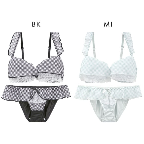 ピュアシェリ ギンガムチェックシフォンフリル ブラセット ABCD 盛り 谷間 ブラジャー ショーツ セット PURECHERIE