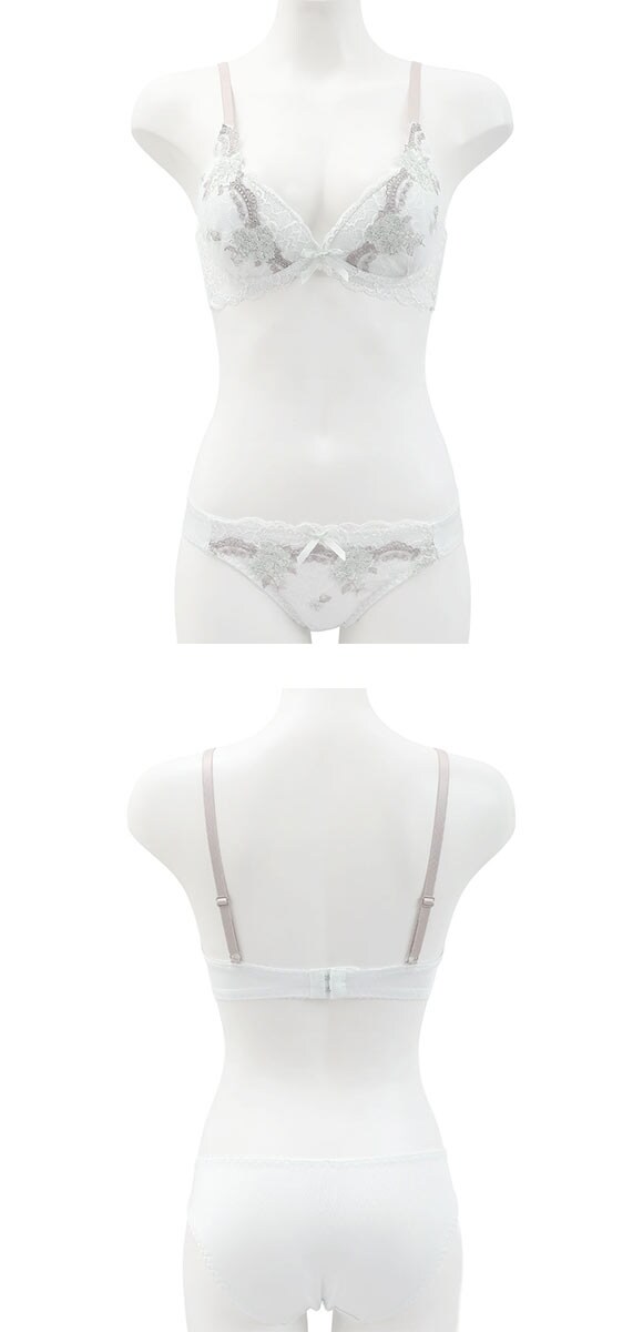 ピュアシェリ ストレッチレース×花柄チュール ブラセット BCD 谷間 L字 脇寄せ 盛り胸 ブラジャー ショーツ セット PURECHERIE