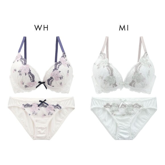 ピュアシェリ ストレッチレース×花柄チュール ブラセット BCD 谷間 L字 脇寄せ 盛り胸 ブラジャー ショーツ セット PURECHERIE