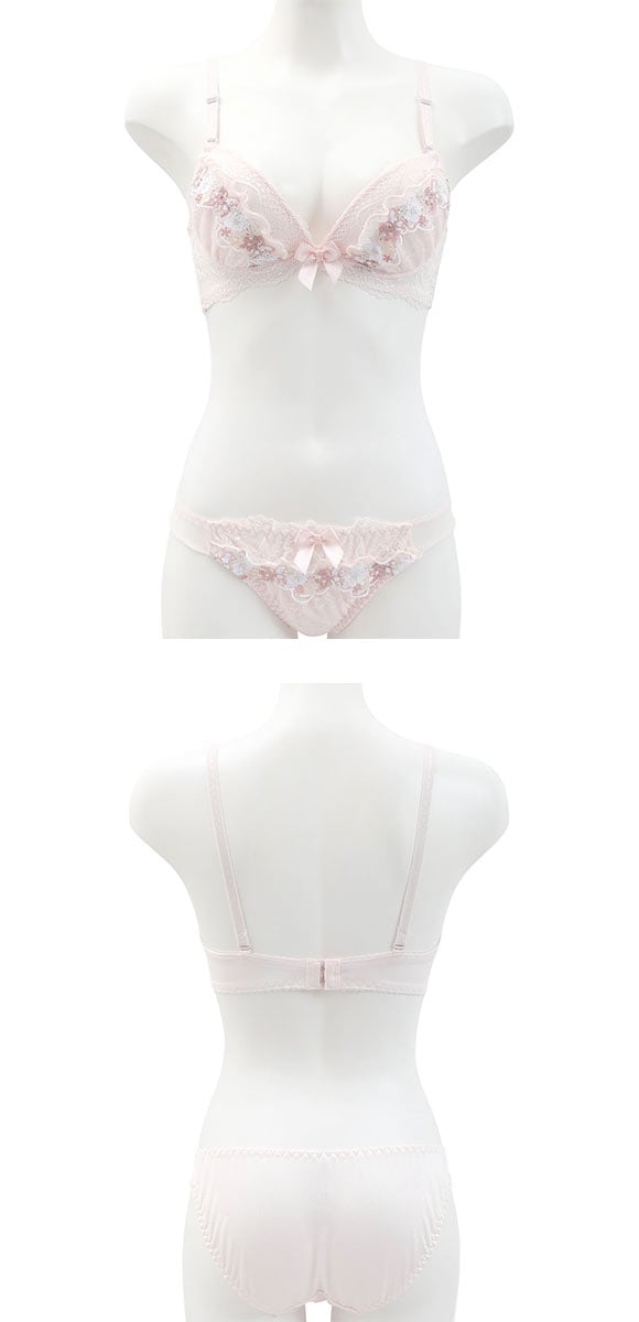 ロマンティックドール ケミカルレース ブラセット ABCD 谷間 L字 脇寄せ 盛り ブラジャー ショーツ セット PURECHERIE
