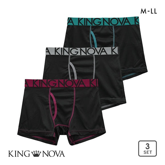 キングノバ KING NOVA ボクサーパンツ メンズ 黒地 前あき 三枚組 3P 3点セット