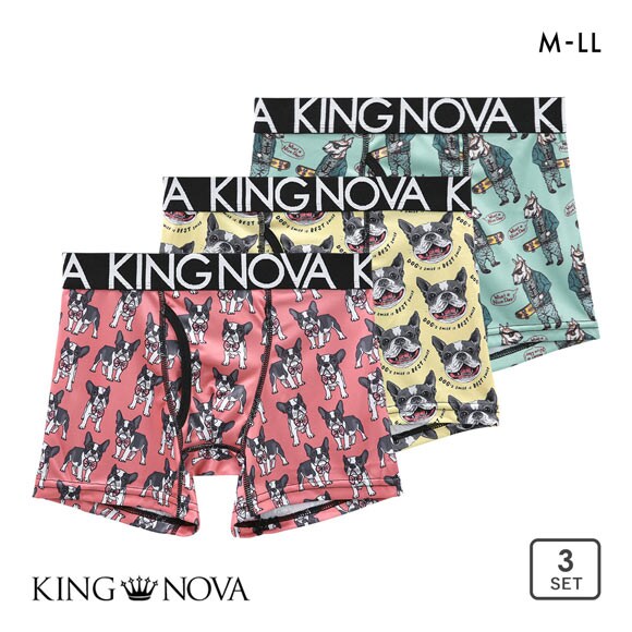 キングノバ KING NOVA ボクサーパンツ メンズ 前あき わんこ柄 三枚組 3P 3点セット