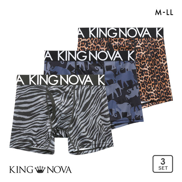 キングノバ KING NOVA ボクサーパンツ メンズ 前あき ワイルド柄 三枚組 3P 3点セット