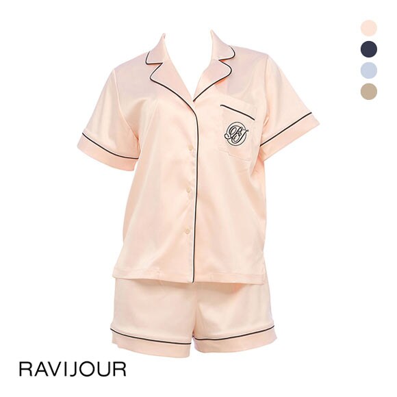 ラヴィジュール RAVIJOUR サテンシャツ ショートスリーブ セットアップ ルームウェア 半袖 パジャマ ナイトウェア