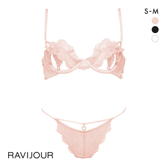 ラヴィジュール RAVIJOUR レーシーフリル ブラ＆Tバックショーツ SM セット ブラセット ブラショーツセット ノンパテッド ランジェリー