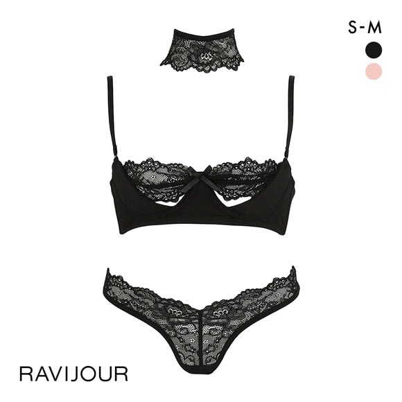 ラヴィジュール ピーカーブー ブラ＆ショーツセット ノンパテ ブラジャー スタンダードショーツ セクシー RAVIJOUR