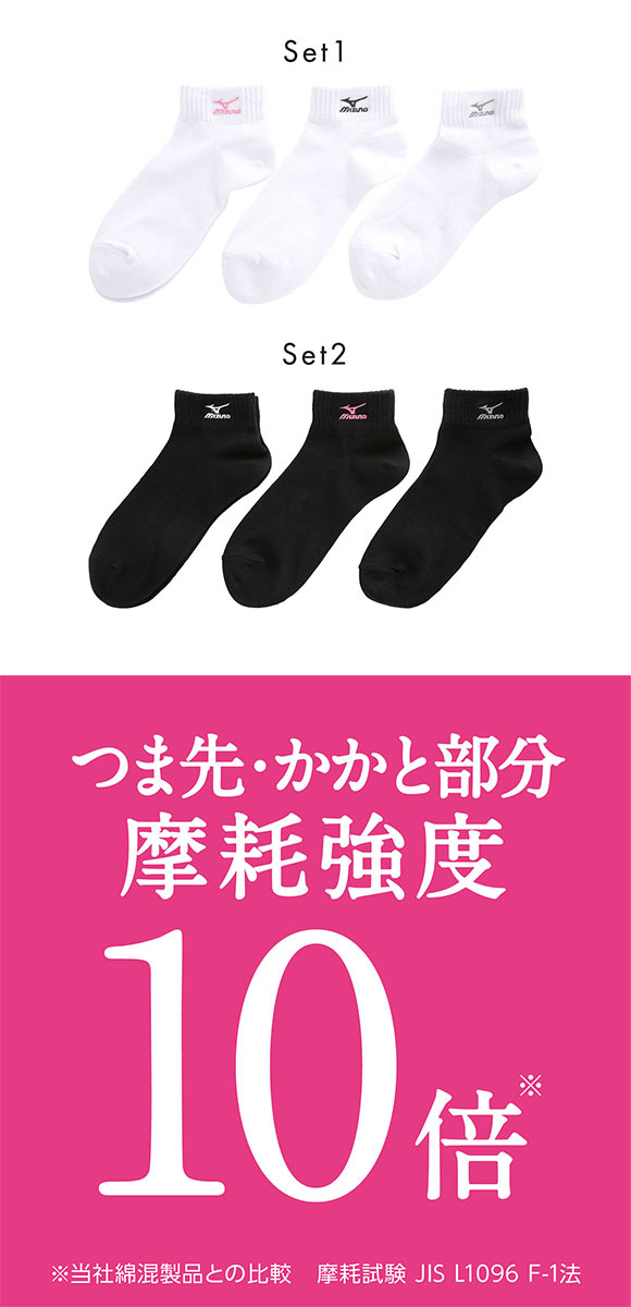 ミズノ MIZUNO ソックス スニーカー丈 靴下 3足組 白 黒 レディース 23-25cm