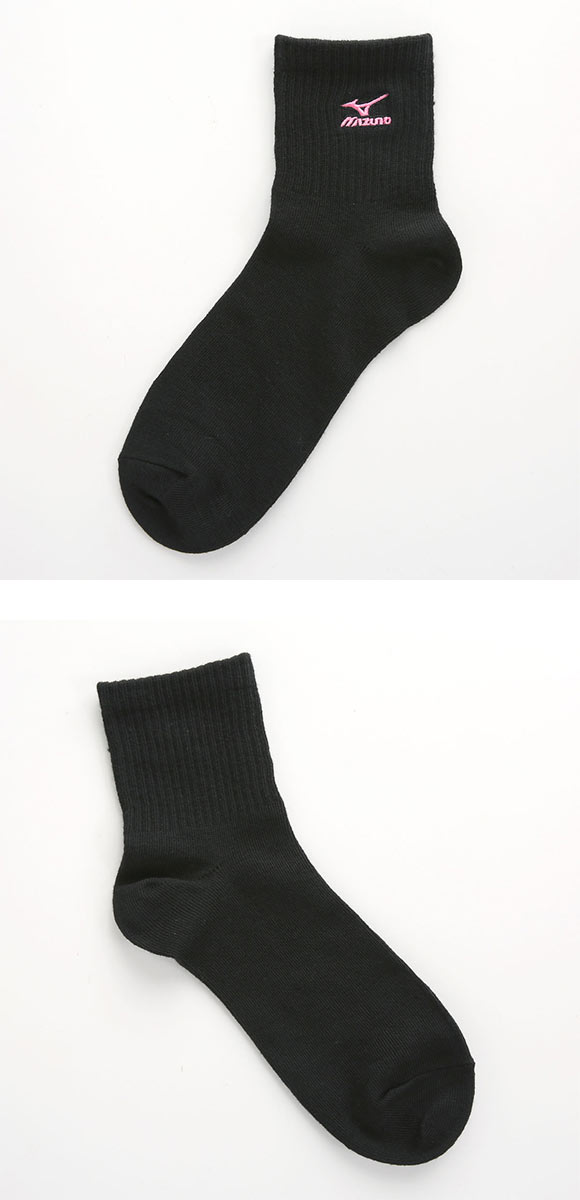 ミズノ MIZUNO 靴下 ソックス ショート丈 3足組 白 黒 刺繍 レディース 23-25cm