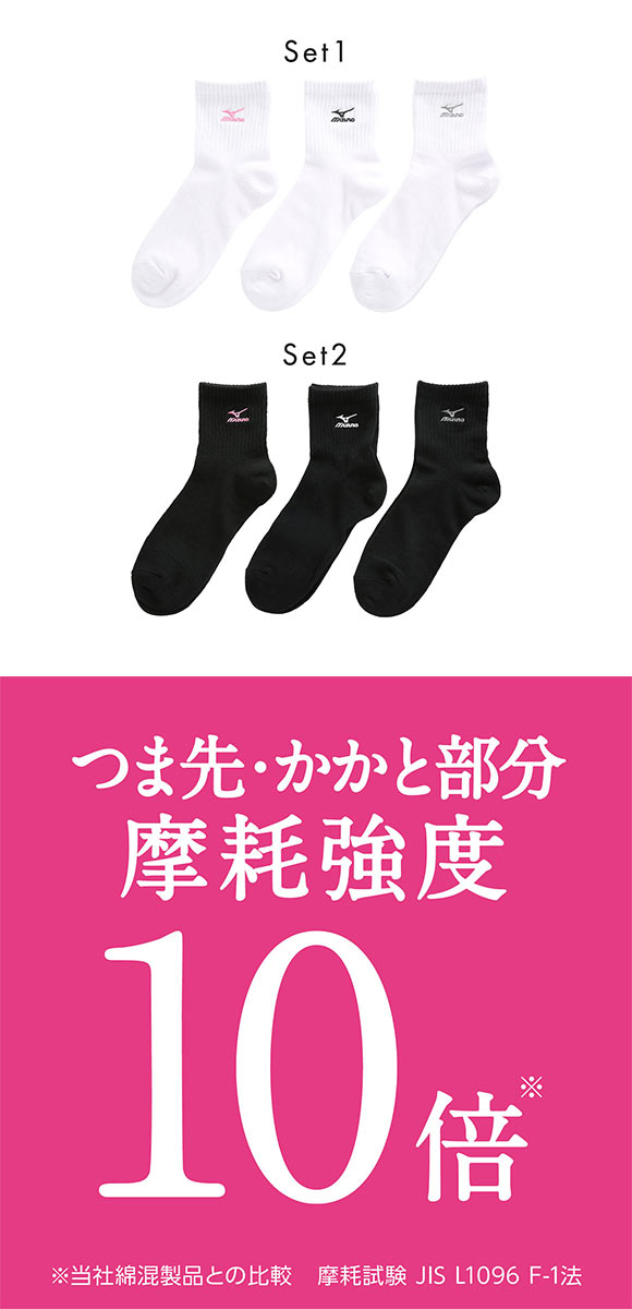 ミズノ MIZUNO 靴下 ソックス ショート丈 3足組 白 黒 刺繍 レディース 23-25cm