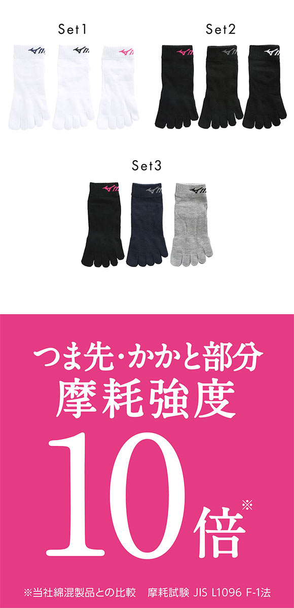 ミズノ MIZUNO ソックス スニーカー丈 靴下 3足組 5本指 白 黒 レディース 23-25cm