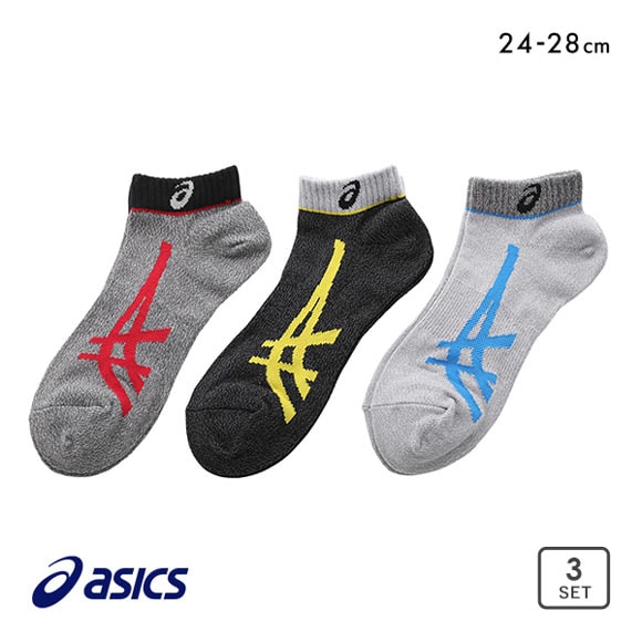 アシックス ASICS TOUGH HARD ソックス 靴下 スニーカー丈 3足組 高耐久 サポート 杢 メンズ 24-26cm 26-28cm