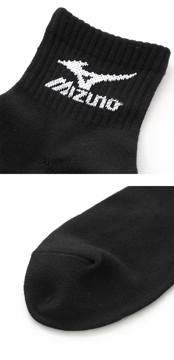 ミズノ MIZUNO ソックス 靴下 ショート丈 3足組 白 黒 刺繍 高耐久 サポート メンズ 24-26cm 26-28cm 28-30cm