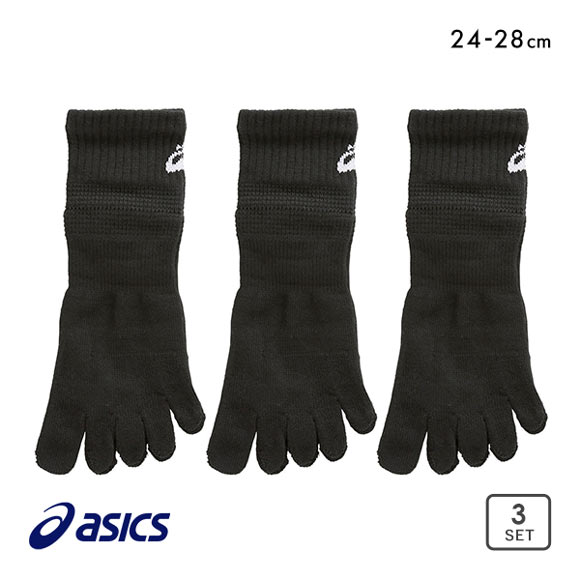 アシックス ASICS for SPORTS ソックス 靴下 ショート丈 5本指 3足組 サポート メッシュ 抗菌防臭 24-26cm 26-28cm メンズ