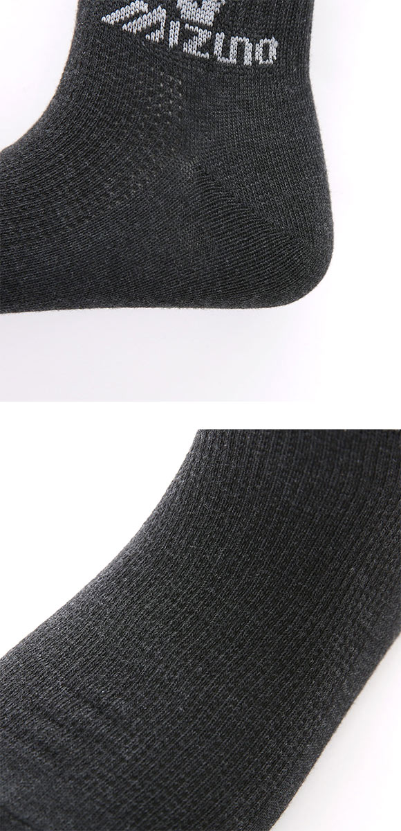 ミズノ ソックス ショート丈 3足セット 破れにくい 黒 グレー 甲メッシュ 通気性 メンズ 24-26cm 26-28cm 靴下 MIZUNO