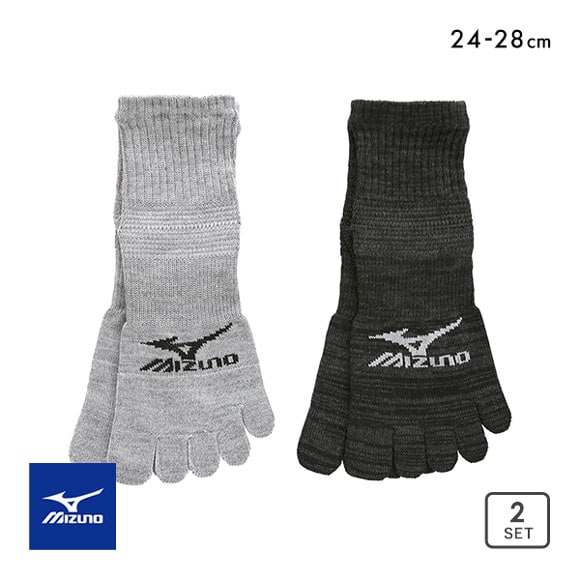 ミズノ MIZUNO WORK ソックス 靴下 ショート丈 5本指 2足組 吸汗速乾 強靭 サポート メンズ 24-26cm 26-28cm