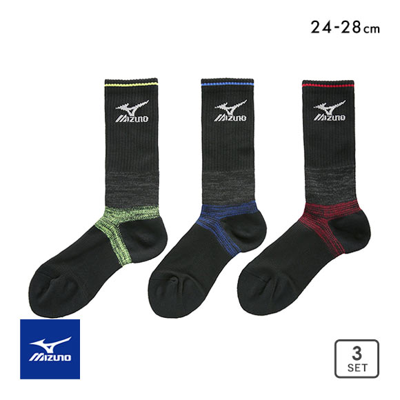 ミズノ MIZUNO ワーク 防寒フィット ソックス 足首ウォーム設計 三足組 ハイソックス ひざ下丈 メンズ 24-26cm 26-28cm