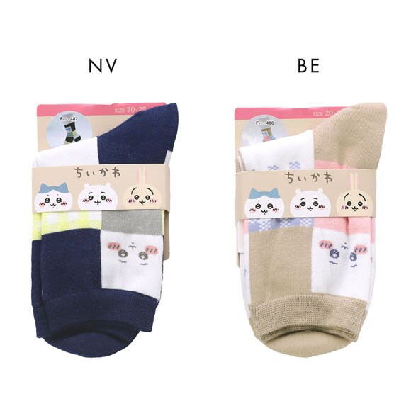 ちいかわ クルー丈ソックス ブロックチェック レディース 靴下 ソックス 20-25cm