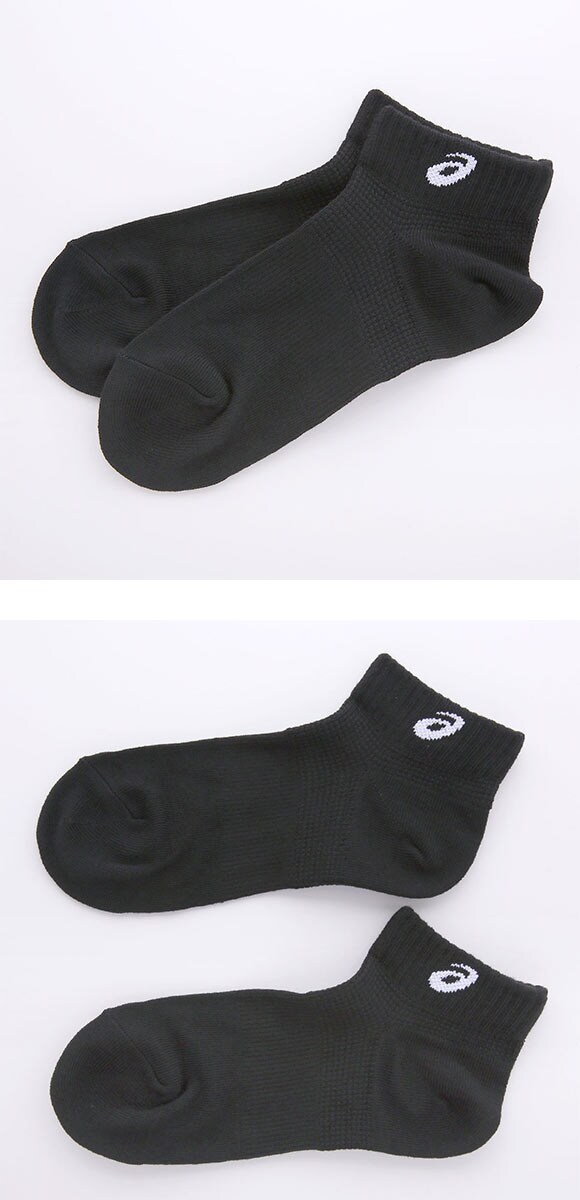 アシックス 無地 黒ソックス 3足組 8.5cm ASICS レディース