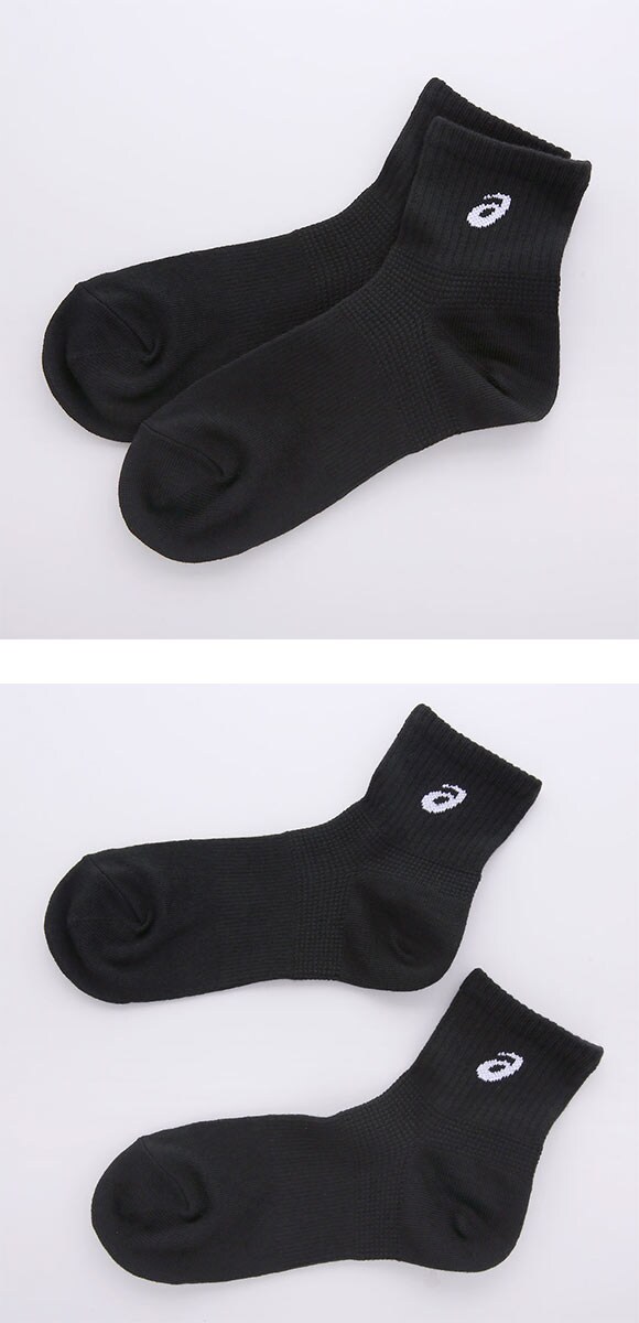 アシックス 無地 黒ソックス 3足組 ショート丈 ASICS レディース