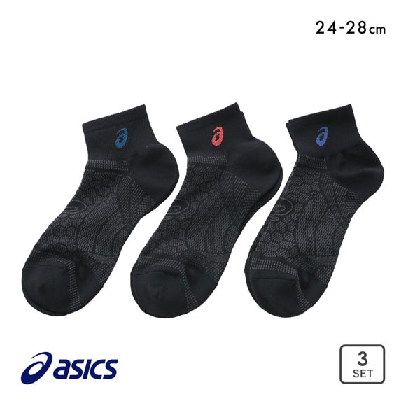アシックス ソックス 靴下 3足組 黒 ASICS メンズ 24-26cm 26-28cm