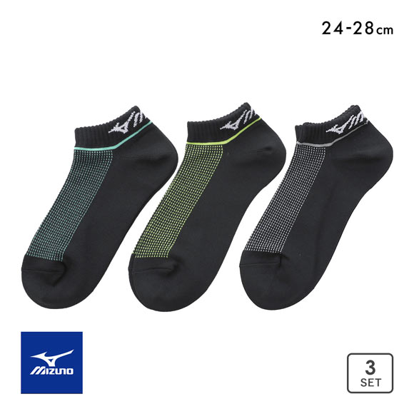 ミズノ DRY ソックス スニーカー丈 3足セット 速乾 甲メッシュ 通気性 破れにくい メンズ 24-26cm 26-28cm 靴下 MIZUNO