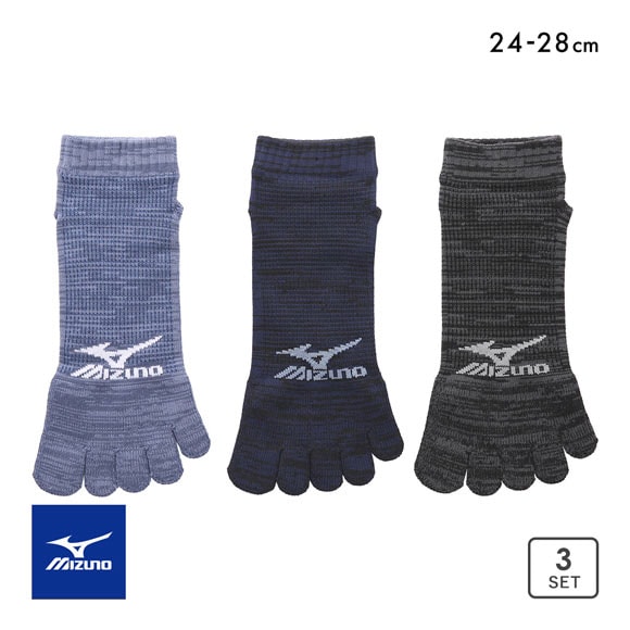 ミズノ DRY 5本指ソックス ショート丈 3足セット 速乾 甲メッシュ 通気性 破れにくい メンズ 24-26cm 26-28cm MIZUNO