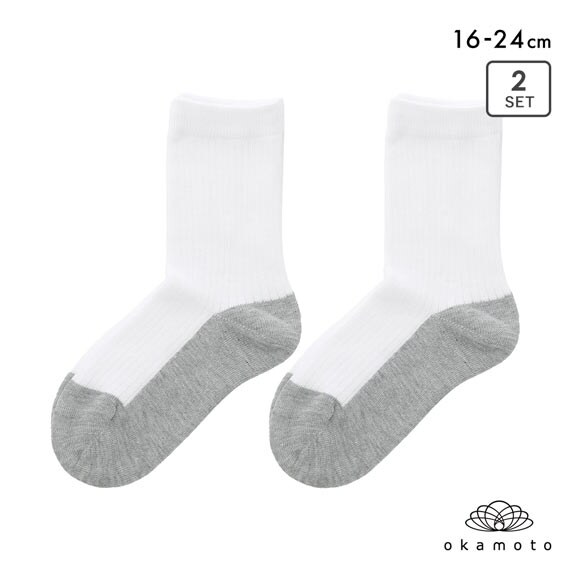 学校へ行こう スクールソックス 2足セット クルー丈 消臭 丈夫 足底切り替え キッズ 靴下 学生 16-18cm 19-21cm 22-24cm okamoto