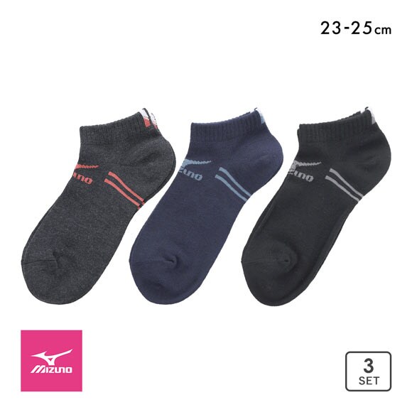 ミズノ ソックス スニーカー丈 3足セット 破れにくい 丈夫 つま先かかと補強 レディース 23-25cm ロゴ 靴下 MIZUNO