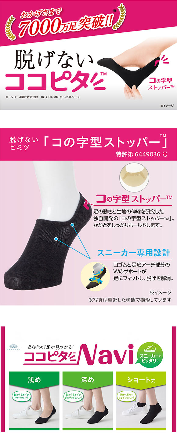 脱げないココピタ サンリオ キティ フットカバー 深め 丸編み スニーカー Wサポート ソックス 靴下 23-25cm KOKOPITA