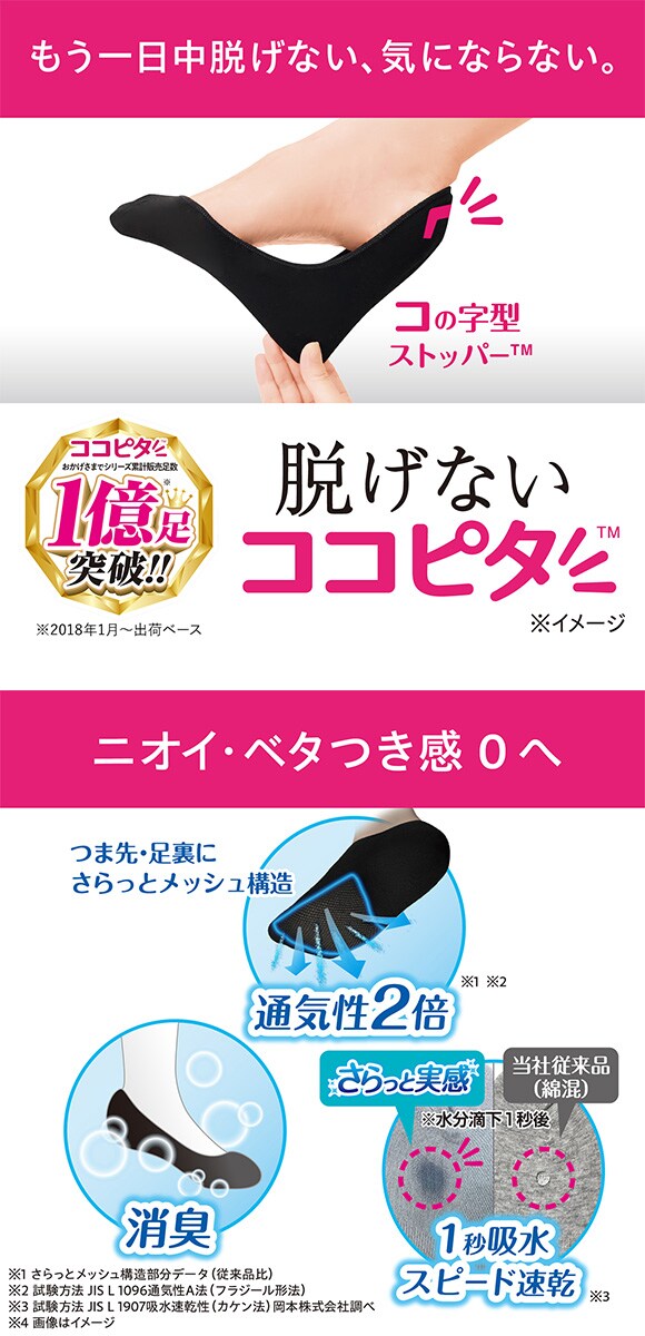 ココピタ さらっと実感 ハーフ丈 ソックス 靴下 スニーカー用 消臭 吸水速乾 メッシュ 通気性 レディース 21-23cm 23-25cm