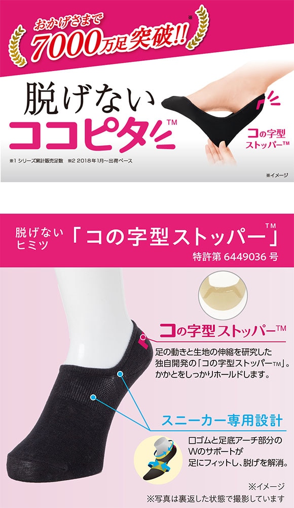 ココピタ 4足組 深め フットカバー スニーカー 綿混 Wサポート レディース ソックス 靴下 21-23cm 23-25cm 24-26cm KOKOPITA