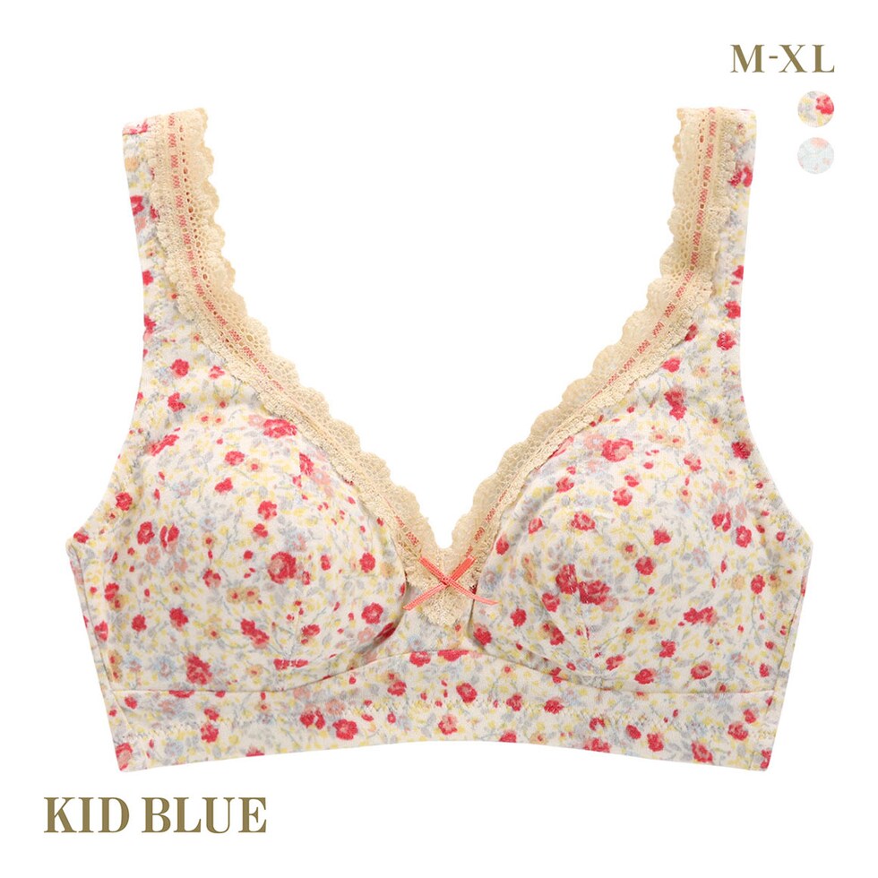 キッドブルー 24ガーニッシュフラワー ノンワイヤーブラジャー ソフトブラジャー 三角ブラ ブラレット KID BLUE