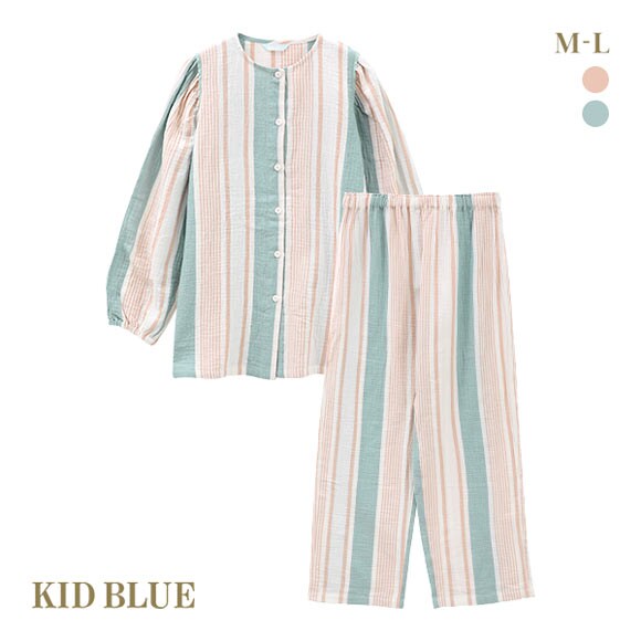 キッドブルー KID BLUE 24Wガーゼストライプ 長袖 フルレングス 上下セット パジャマ ルームウェア レディース