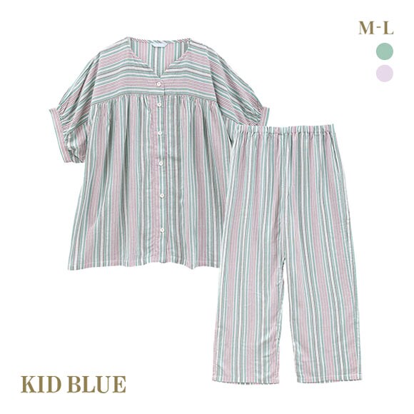 キッドブルー KID BLUE 24CRサッカーストライプ 半袖 8分丈 上下セット パジャマ ルームウェア レディース