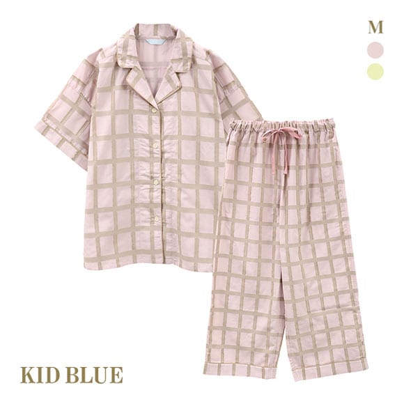 キッドブルー KID BLUE 24カットドビーチェック 半袖 8分丈 上下セット パジャマ ルームウェア レディース